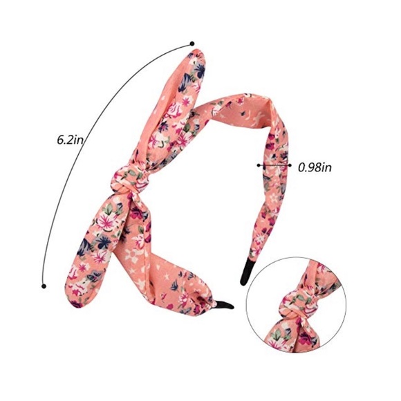 Coral Pink Polka Dot Bunny Ear Headband - Picture 7 of 9